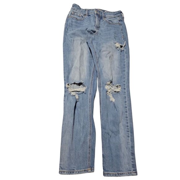 Old Navy Power Straight High Rise Jeans Womens Size 4 Light Wash Ripped Denim - Picture 2 of 6